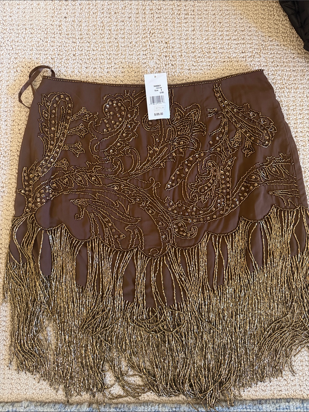 L'agence Brown Beaded Fringe Mini Skirt